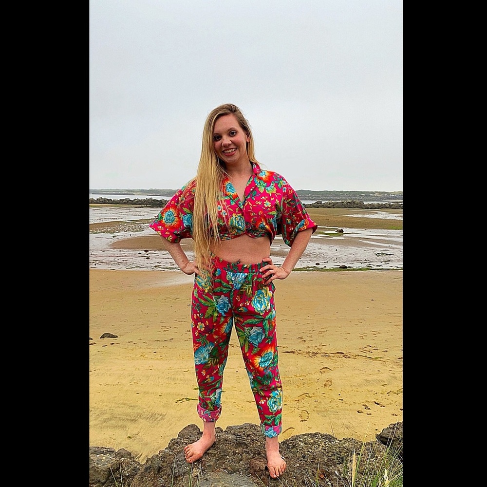 1980s THE GAP Pink Hawaiian Button Front Top/Pants